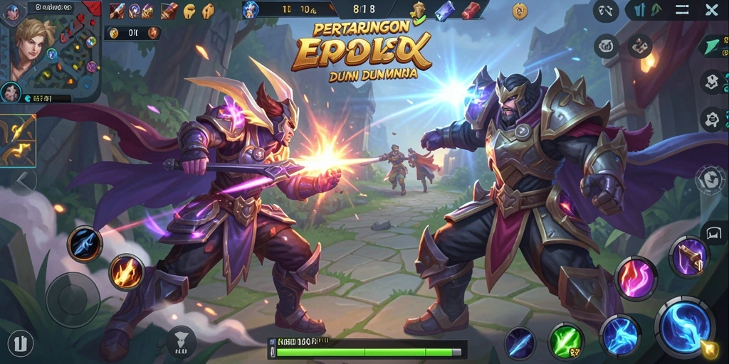 Tampilan gameplay MOBA yang seru dan mendebarkan.