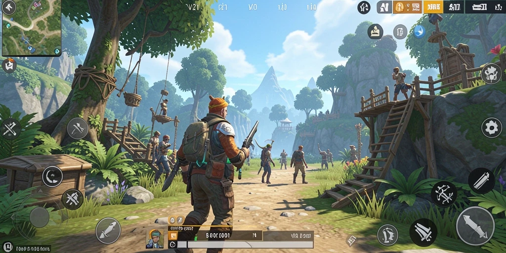 Screenshot gameplay V21 menunjukkan dunia terbuka yang luas dan menakjubkan.