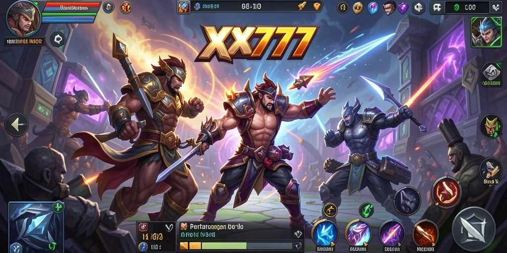 Gameplay seru di arena pertarungan MOBA XXX777.